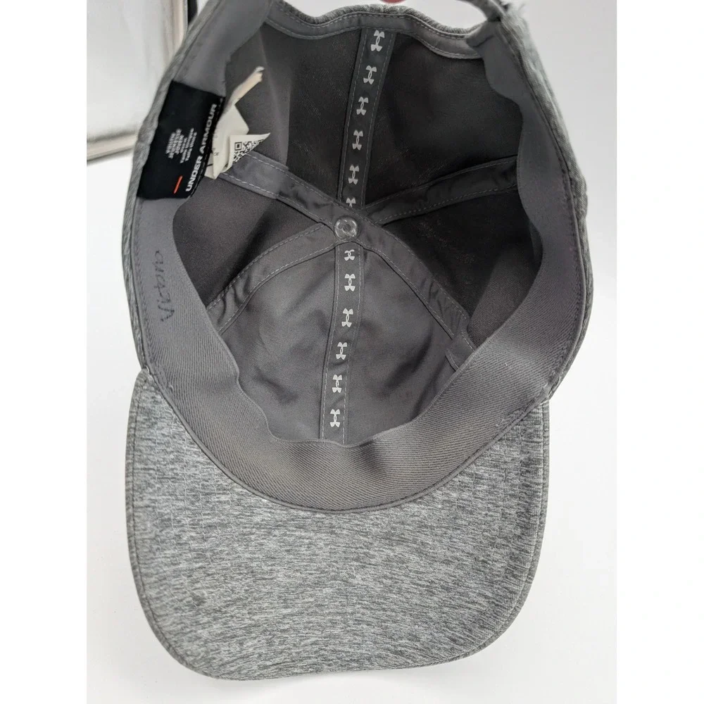 Under Armour Youth Gray Heathered Adjustable Baseball Hat Lime Green Logo OSFA